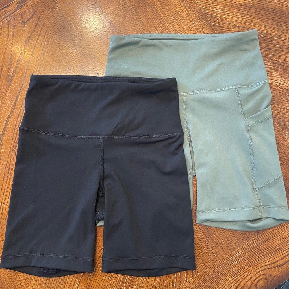 LUX Yogalicious Black and Green Bike Shorts High-Waisted Stretch, 2 pack XS